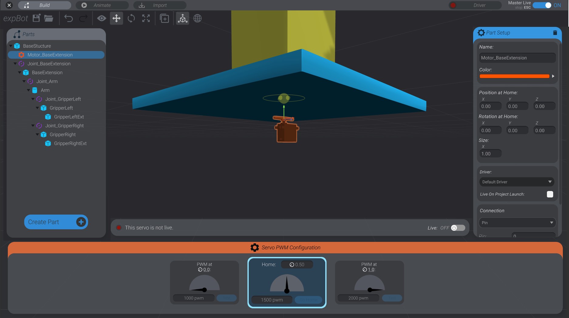 Screenshot: Servo Motors in Bottango