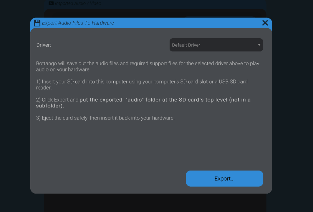 Audio Export Menu